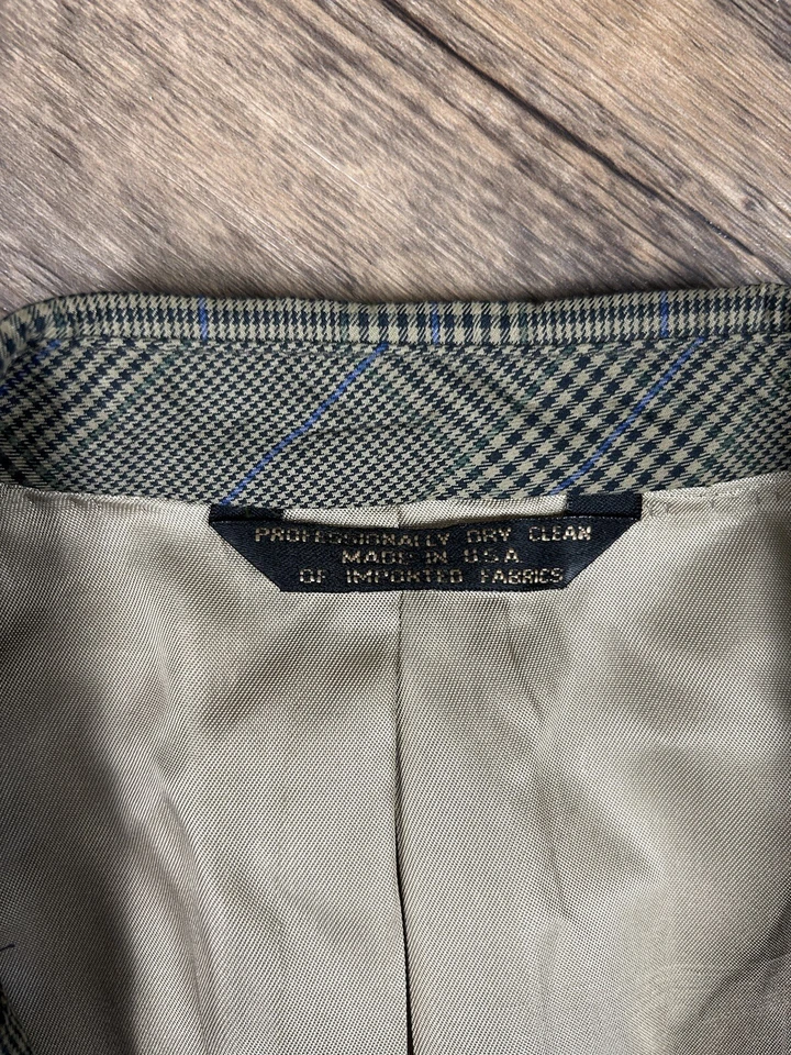 LL Bean Houndstooth Blazer Jacket Mens 42R Vintage Made USA Polyester Multicolor - Image 4 of 4