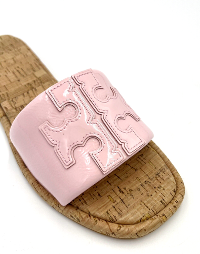 TORY BURCH DOUBLE T SPORT SLIDE SANDAL PATENT LEATHER PETUNIA/NATURAL SZ 10 NIB - Picture 4 of 14
