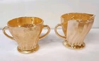 Anchor Hocking Fire King Milk Jug Creamer & Sugar Bowl Peach Lustre Vintage