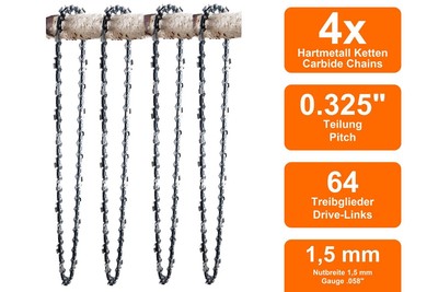 4 Hartmetall Sägeketten passend für Einhell RPC 2045 | 38cm 0.325 64TG 1,5mm