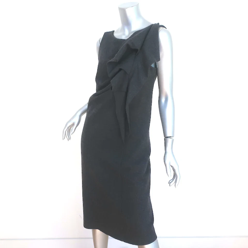 Vestido Max Mara Volantes Lana Carbón Espiga Talla 46 Funda Sin Mangas Foto 3 de 4