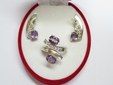 Silver set 925, cubic zirconias, amethysts, 10.34 gr., ring size 8,25.
