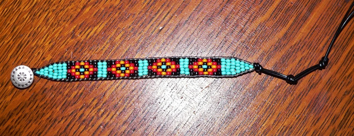 Native American Inspired Wrap Beaded on Leather Seed Bead Bracelet