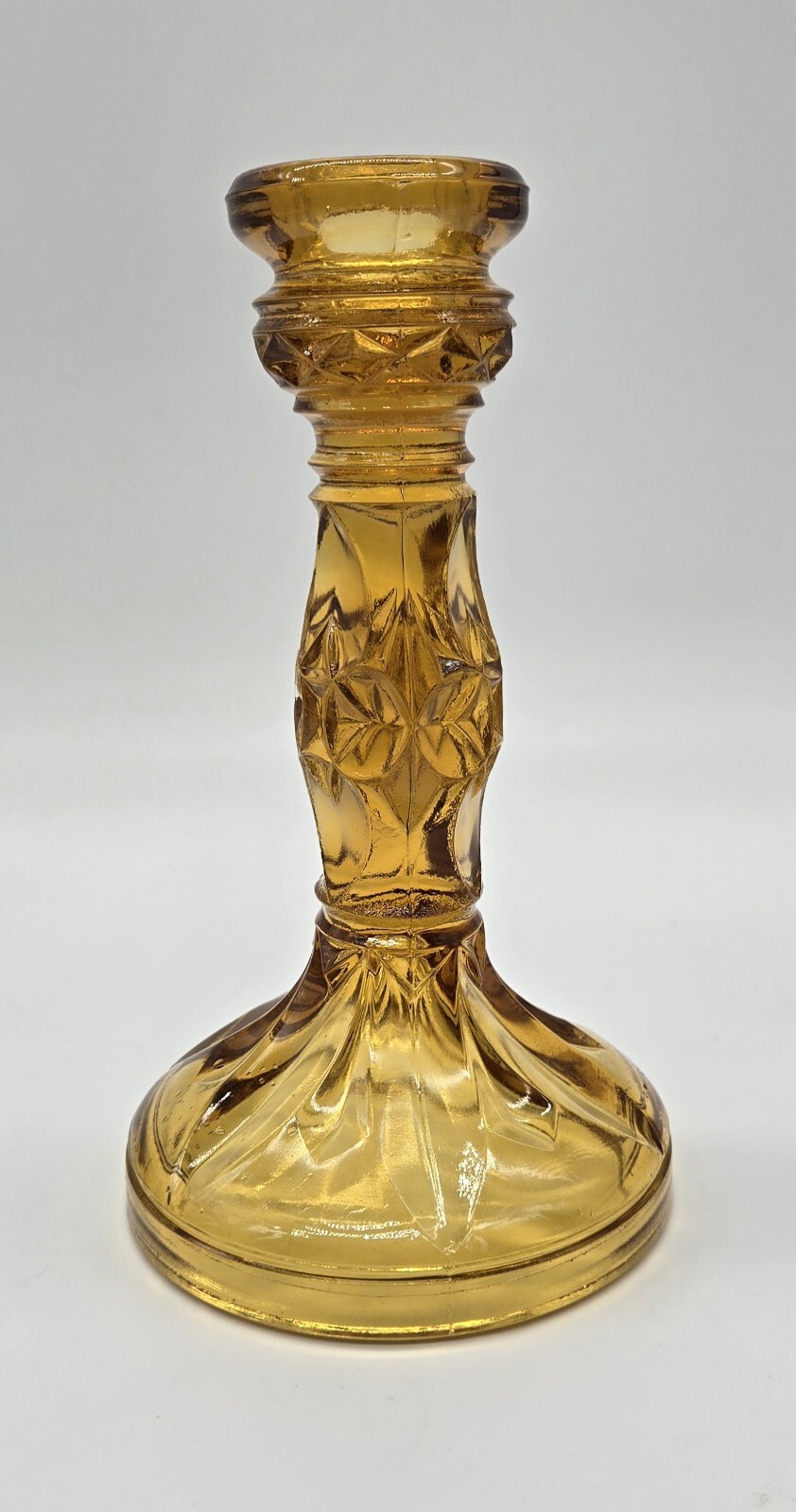 Vintage Amber 7&rdquo; Glass Tall Candlestick Candle Holder