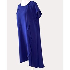 Adrianna Papell Slinky Knit High Low Corkscrew Ruffle Dress Blue 8