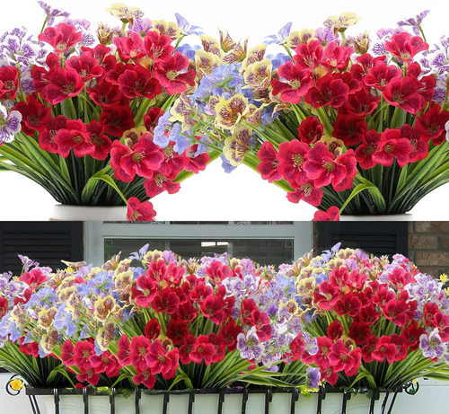 Artificial Flowers for Outdoors, 10 Bundles Realistic Outdoor Fake Silk Flowers - Picture 10 of 12