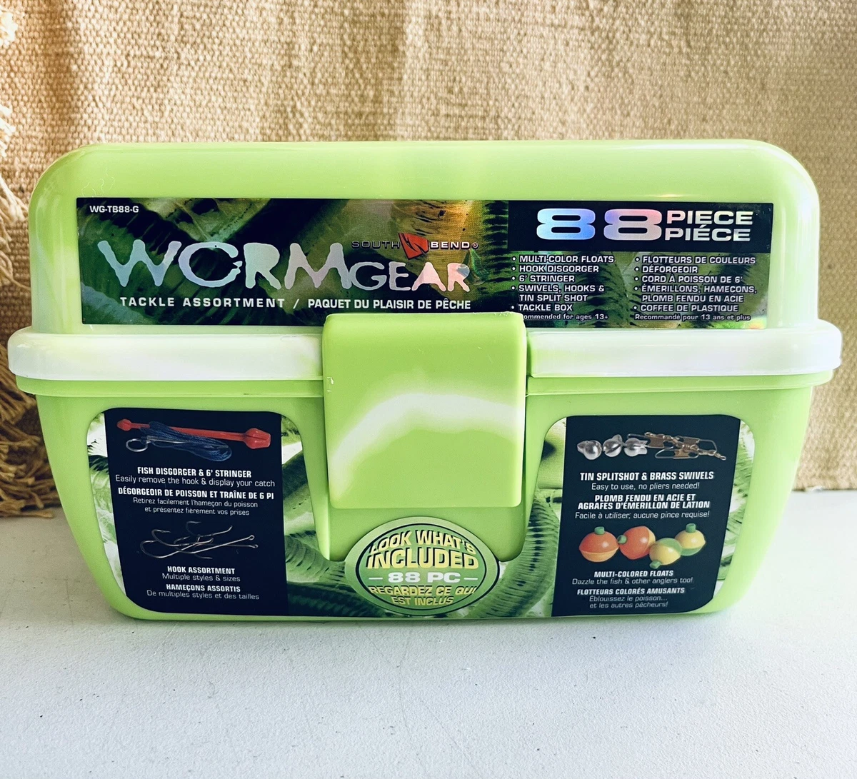 88 Piece Worm Gear Green 1-Tray Tackle Box Complete Starter Kit for  Beginners