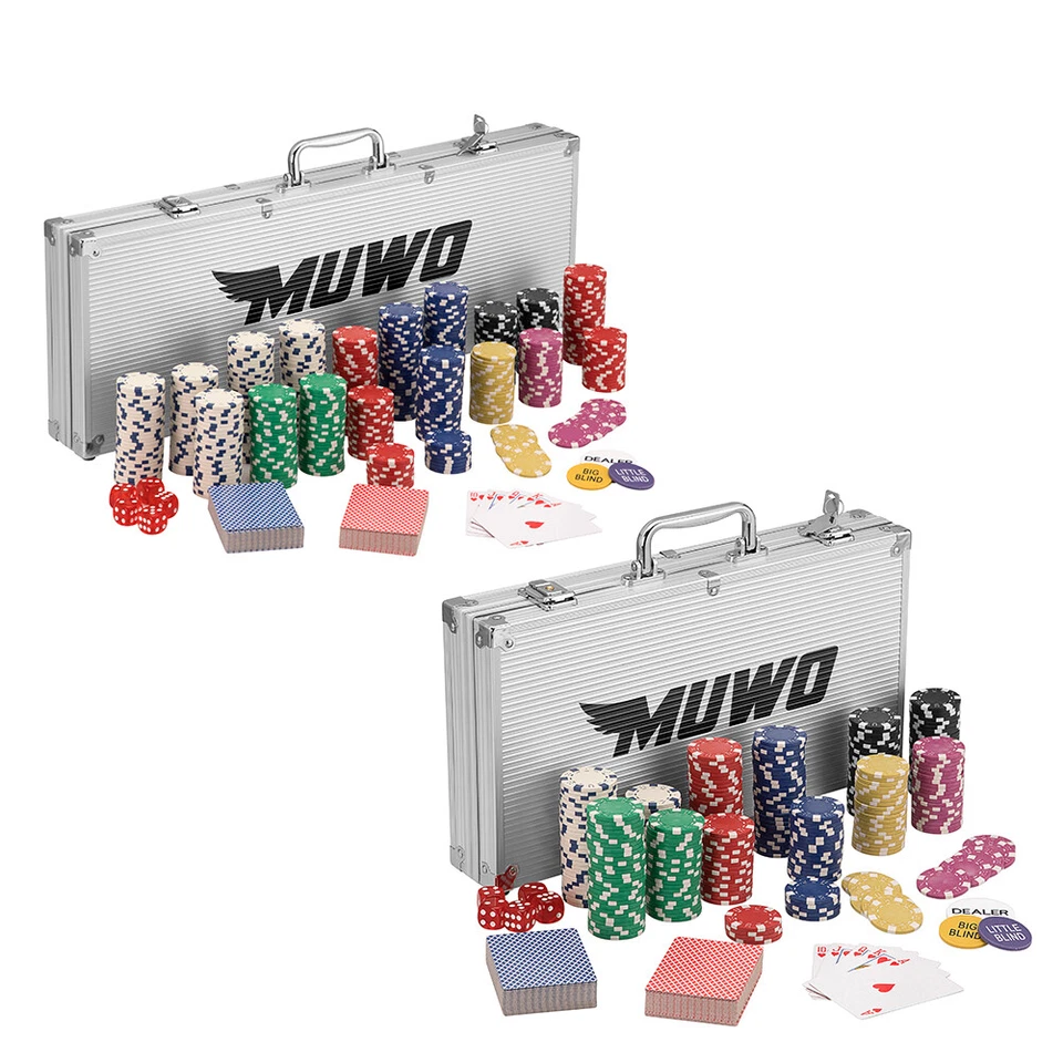 MUWO "All In" Casino Pokerset Poker Pokerkoffer-Set mit 300/500 Chips silber neu - Bild 1 von 1