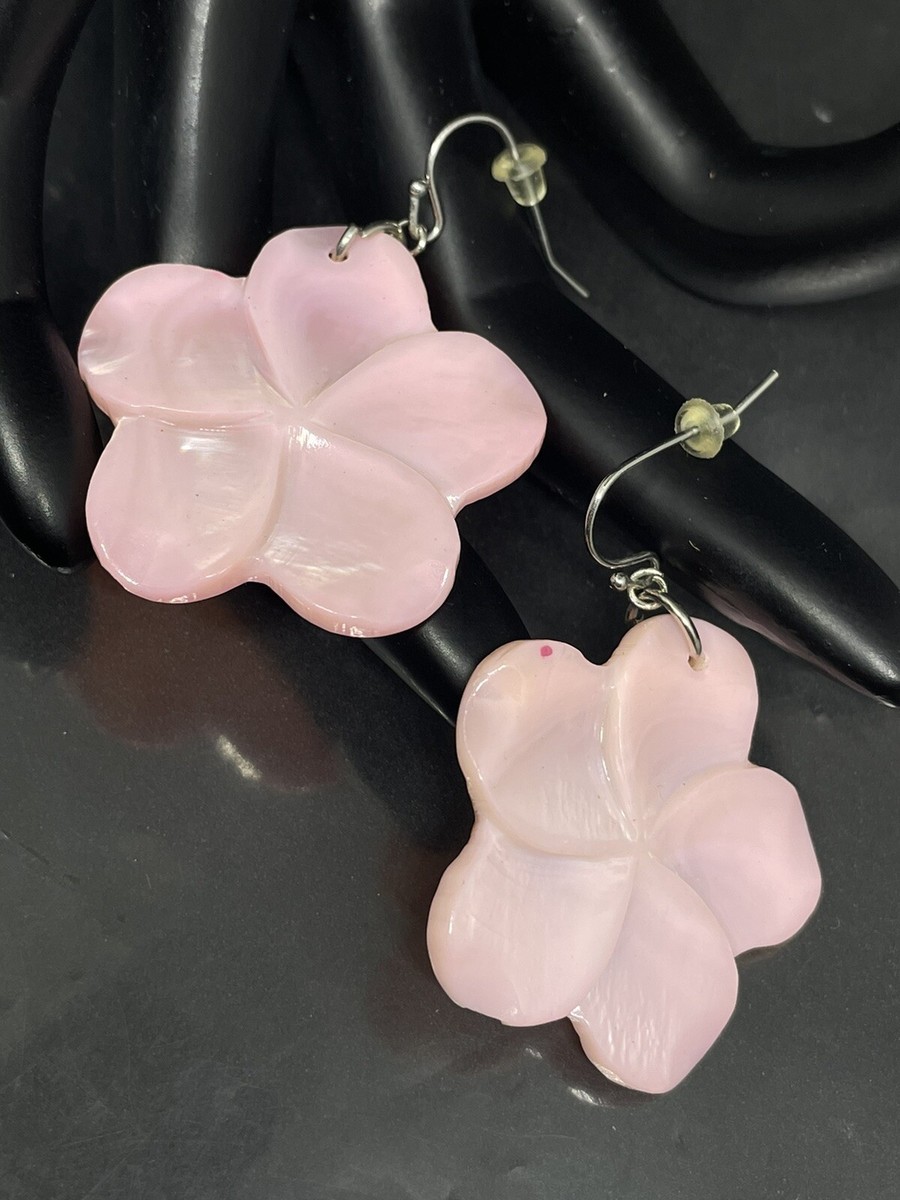Pink Fishhook Earrings Pink Mother Of Pearl Abalone Plumeria