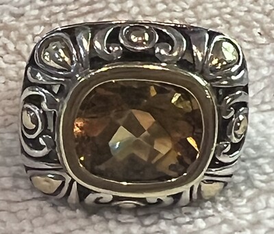 John Hardy Batu Sterling Silver 18k Gold Citrine Stone Ring (size