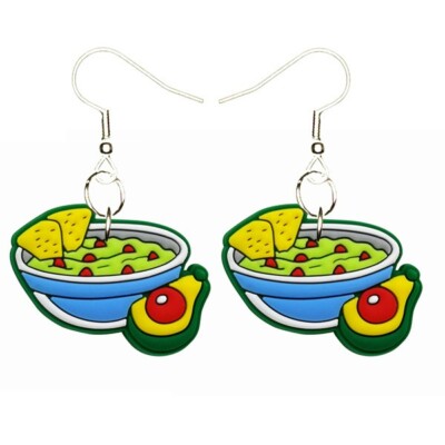 Guacamole Earrings Handmade Hypoallergenic Silver Plated Fishhooks