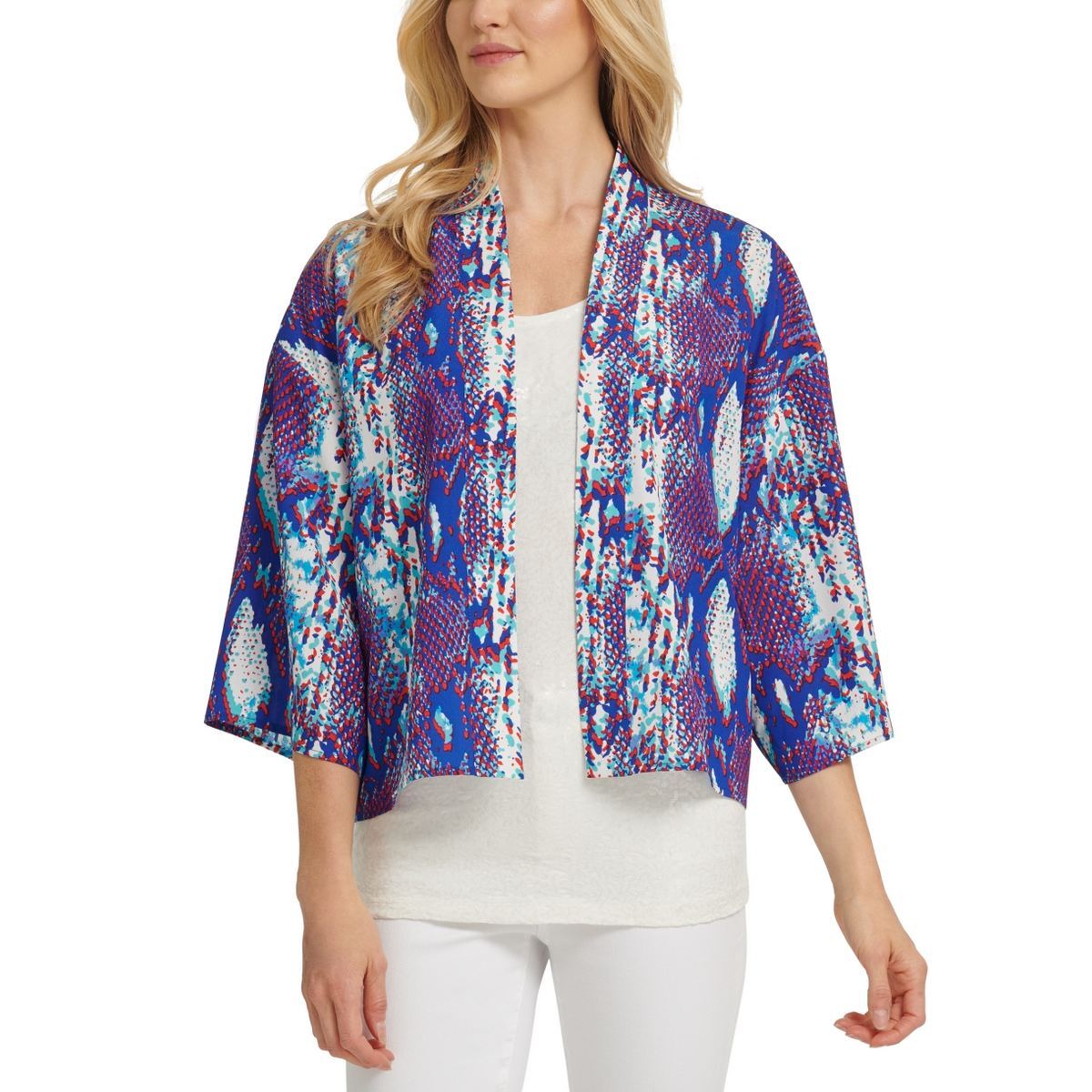 DKNY Women's Snake-print Open-front Lightweight Jacket Top TEDO