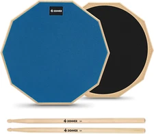Donner 12 Inches Drum Practice Pad Silent Drum Pad Set Blue 2-Sided with Drum St