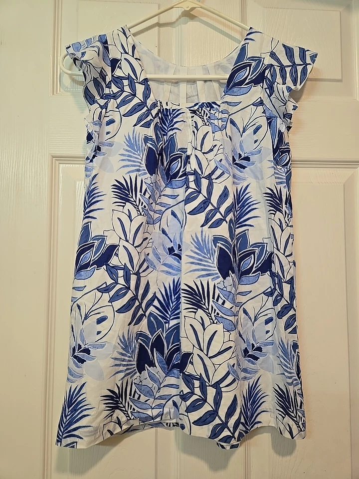 JANIE AND JACK Girls Dress Sz 7  Blue & White Palm Lined Sleeveless - Image 3 of 4