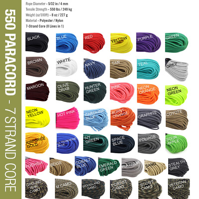 ATWOOD USA Paracord 550 Type III 7Strand 4mm AUTHENTIC small batch 40+ colours