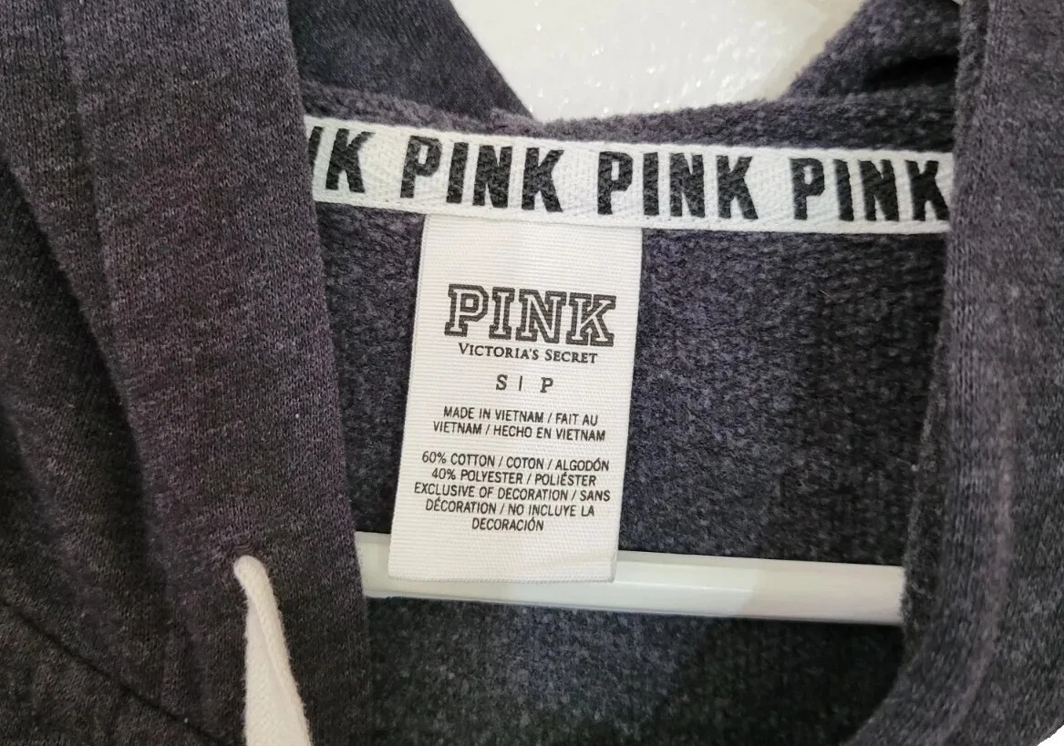 UNDERCOVER Felpa con cappuccio rosa Victoria's Secret donna nera canguro tasche cerniera intera taglia S.