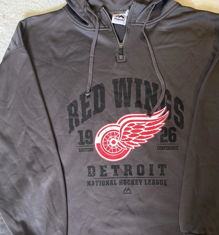 Majestic Hombres Pullover Sudadera con Capucha Detroit Red Wings Hockey Talla 3X Gris Cremallera Cuello Foto 2 de 4