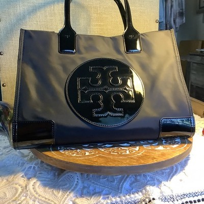 Tory Burch Small Ella Patent Nylon Tote Bag   Classic Black (Excellent Cond.)