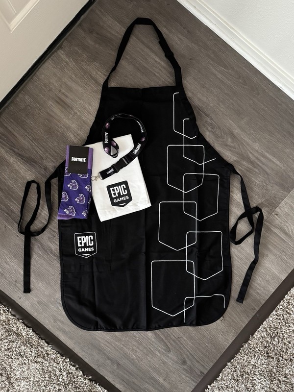 EPIC GAMES Fortnite Lot Includes Epic Apron, Socks, Napkin & Lanyard NEW! RARE!