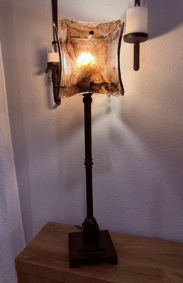 Uttermost Vetraio II Oil Rubbed Bronze Lamp with a square toffee art glass shade