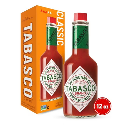 Tabasco Original Red Pepper Sauce, 12 oz, Regular Glass Hot Sauce Bottle.