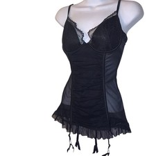 Victoria's Secret Women's M Black Lace Corset Bustier Garter Straps Chiffon