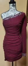 Jodi Kristopher Red One Shoulder Mini Bodycon Dress sparkles Cocktail Party - M