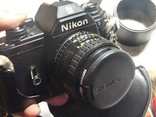 Nikon EM 35mm Film Camera bundle -3 Lenses, Flash, Cover, Filters, Bag Tested