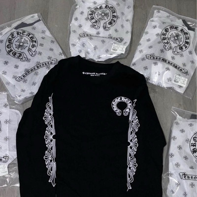 Chrome Hearts Men's Black Graphic Logo Long Sleeve Crew Neck T-Shirt Size M NWT