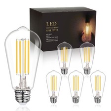 6 Pack Dimmable ST58 Vintage LED Edison Bulbs 6W Equivalent 60W, 800LM