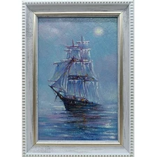Seascape sailboat oil painting Original art Impressionism  painting Boat 6x4