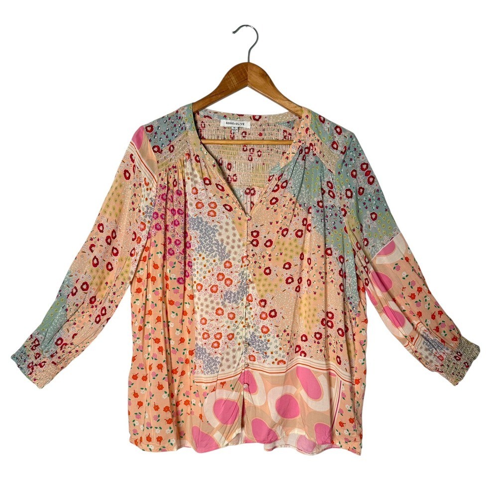Rose & Olive BOHO Patchwork Eclectic Tunic Top Si… - image 1