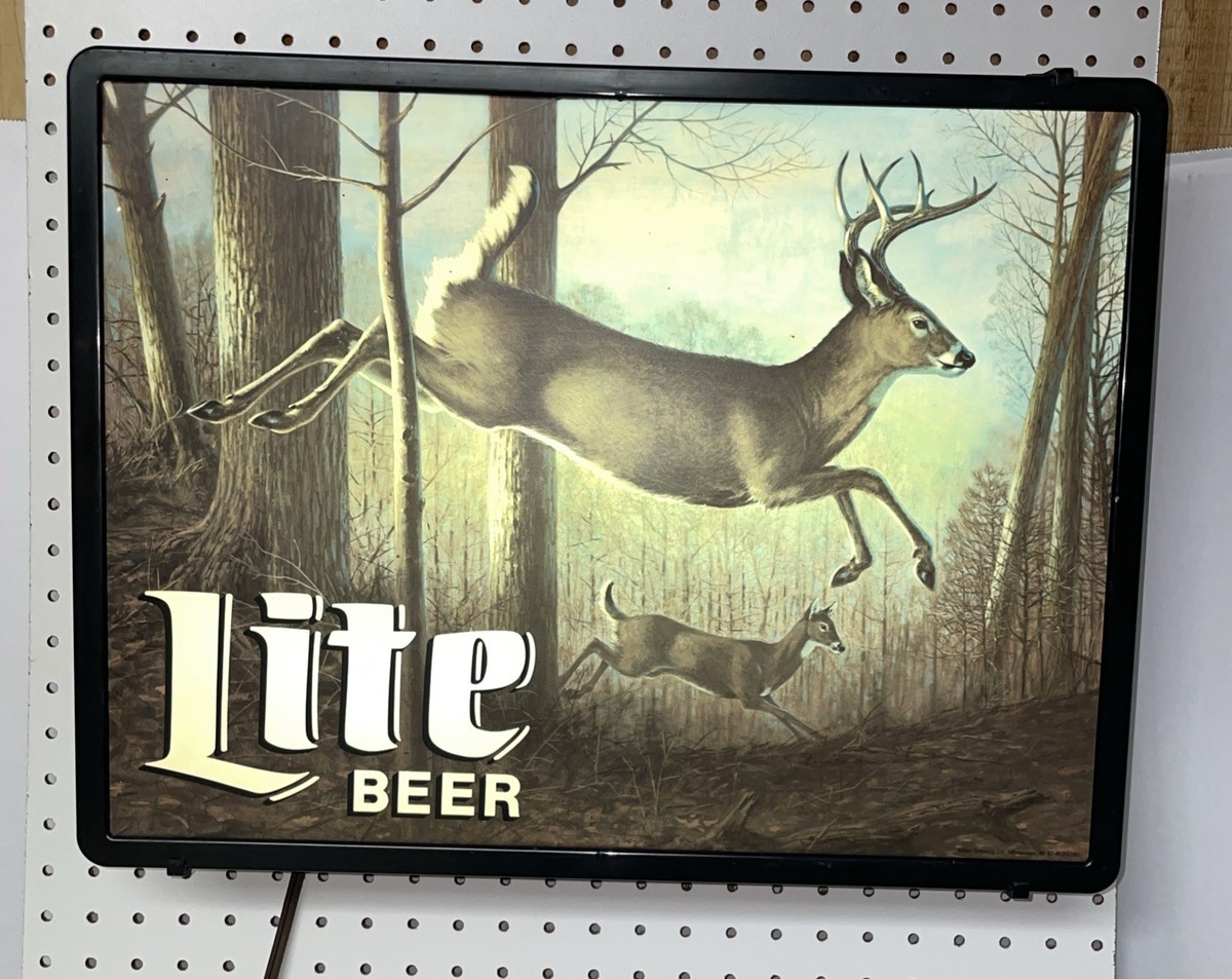 VTG MILLER LITE BEER DEER HUNT IN MOTION HUNTING BAR LIGHT PUB