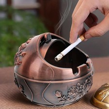 Vintage Windproof Metal Ashtray with Lid, Retro Decorative Table Piece