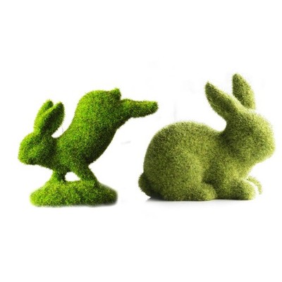 Artificial Plant Green Flocking Rabbit Bunny Handmade Animal Easter Decoration