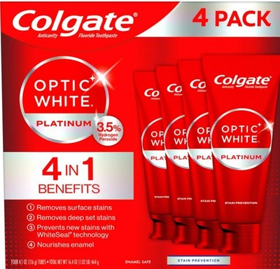 Colgate Optic White Platinum Toothpaste 4.1 oz, 4-Pack