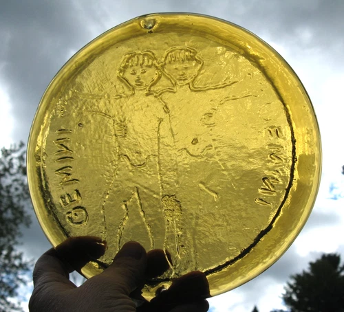 Vintage 1960s Blenko Glass Zodiac Gemini Suncatcher Joel Myers 7.5"