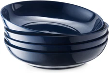 4-Pack 9.75" Large Ceramic Pasta Bowls - 50oz Shallow Salad Bowls Set (BLUE)