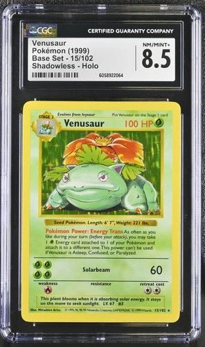 CGC 8.5 Shadowless Venusaur #15 Holo Rare Base Set Pokemon 1999 MINT