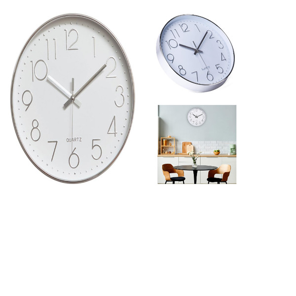 Wanduhr 30 Cm Quarz Lautlos, Schleichende Sekunde, Silber, KunststoffgehäUse-image
