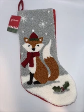 Glitzhome Christmas Holiday Stocking Fox With Hat/ Scarf Snow Hooked 19”  NWT