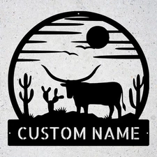 Personalized Longhorn Metal Wall Sign Custom Rustic Decor Gift for Texas Lovers