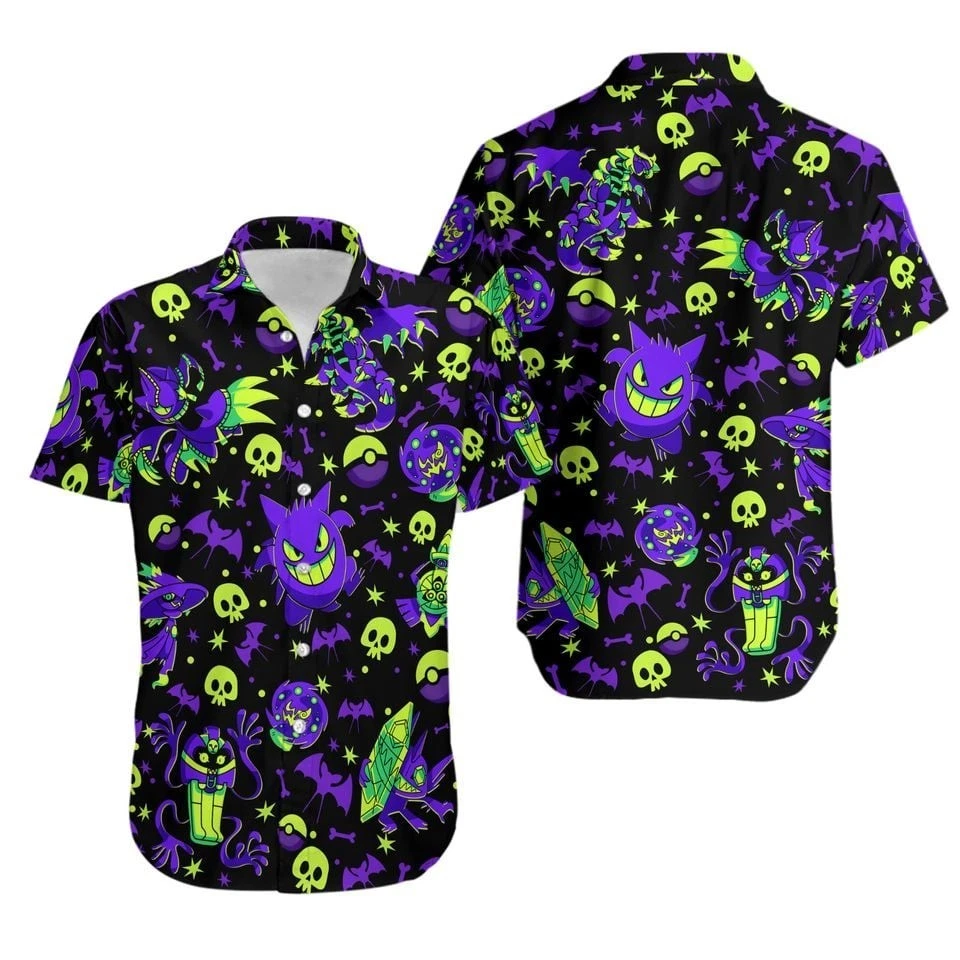 Gengar Hawaiian Shirt, PKM Anime Tropical Aloha Button Shirt