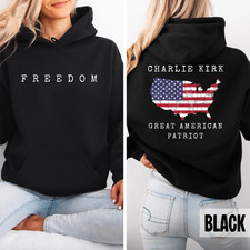 Great American Patriot Charlie Kirk Freedom Black Hoodie Two Sided Turning Point