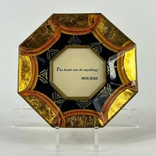 Durwin Rice New York Octagonal Decorative Plate Black Gold Leaf Moliere Quote