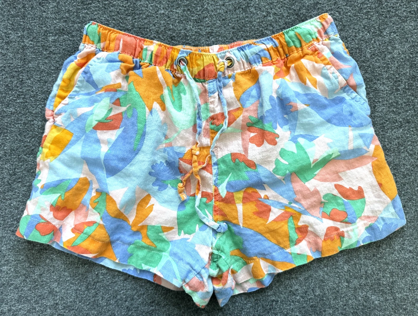 JOIE 100% Linen Colorful Abstract Shorts Women's Medium Drawstring Waist Summer