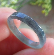 Video Certified Icy Black A Jadeite Jade Rectangle Circle Ring NO. 5.25  419491