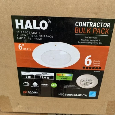 HALO HLCE 6 in. 3000K Integrated LED Recessed Light Trim Contractor Bulk 6 Pack - Image 1 of 4
