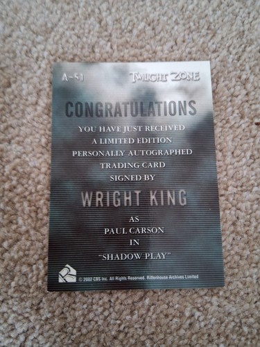 twilight Zone autograph wright king A-51 shadows and substance mint cond - Picture 2 of 2