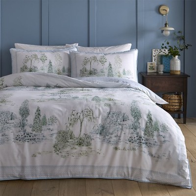 Bettbezug Set 100% Baumwolle Willow Tree Szene von Appletree in Blau